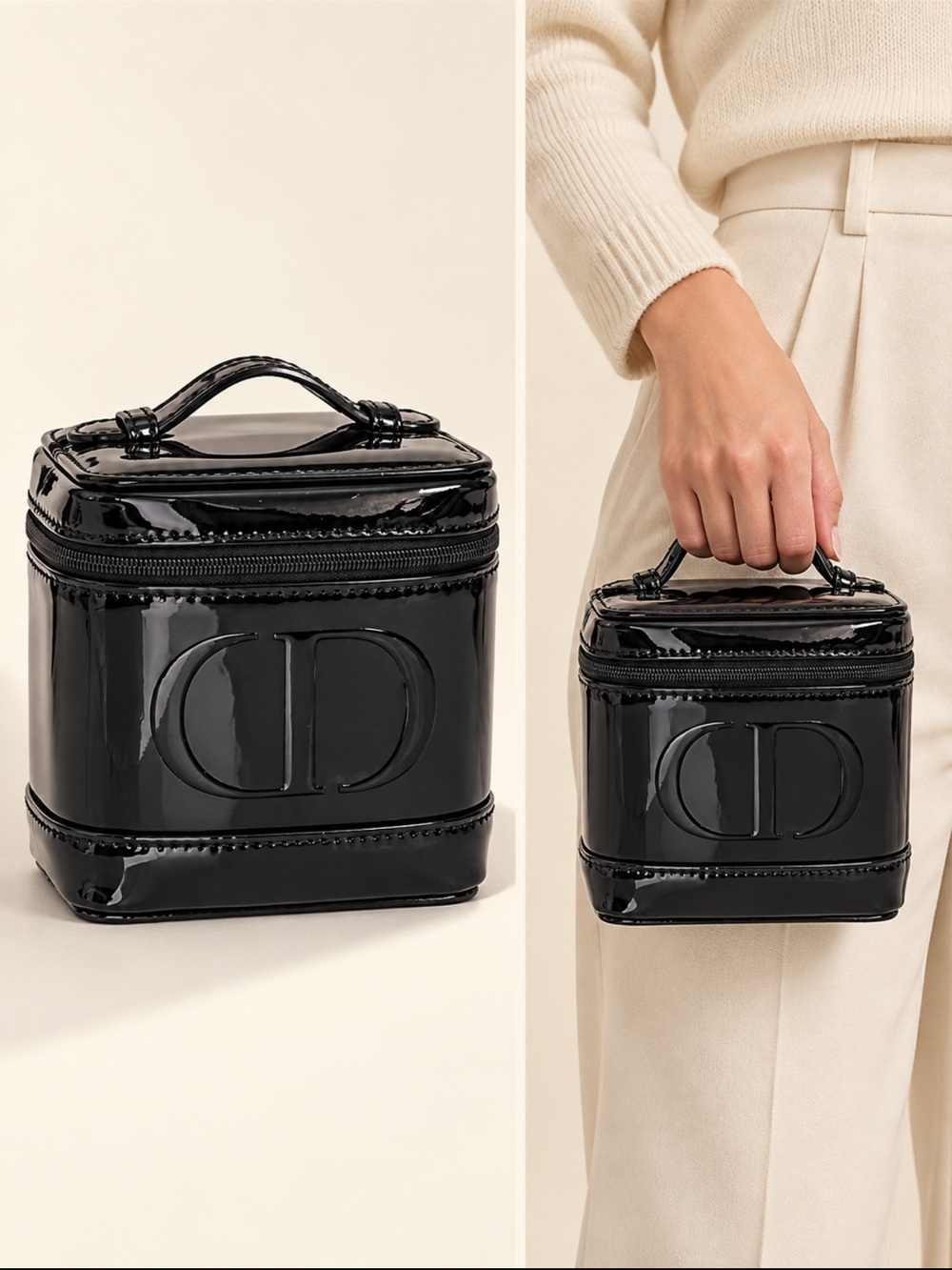 Dior Beauty Faux Patent Leather Vanity Bag - Black